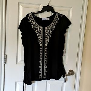 Black and white embroidered rayon shirt